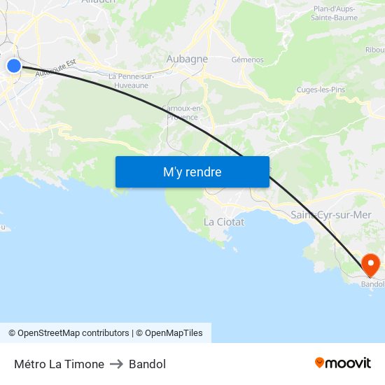 Métro La Timone to Bandol map