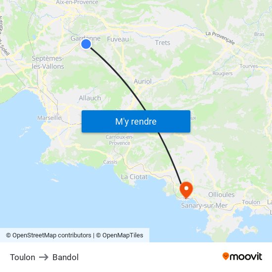 Toulon to Bandol map