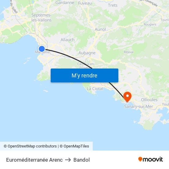 Euroméditerranée Arenc to Bandol map