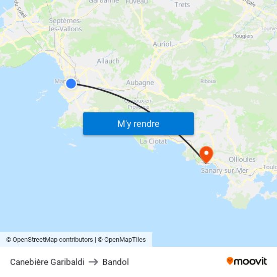 Canebière Garibaldi to Bandol map