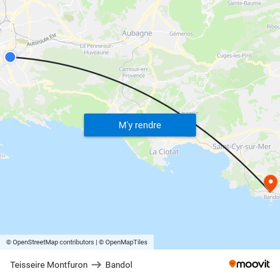 Teisseire Montfuron to Bandol map