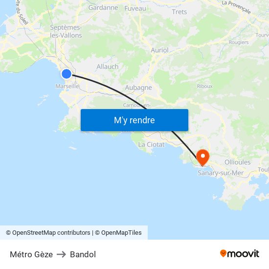 Métro Gèze to Bandol map