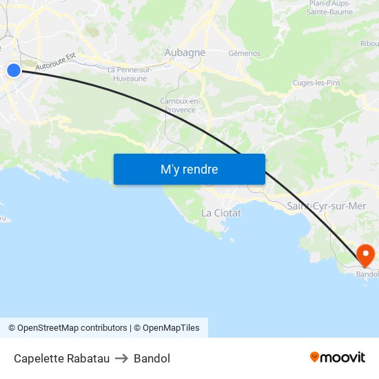 Capelette Rabatau to Bandol map