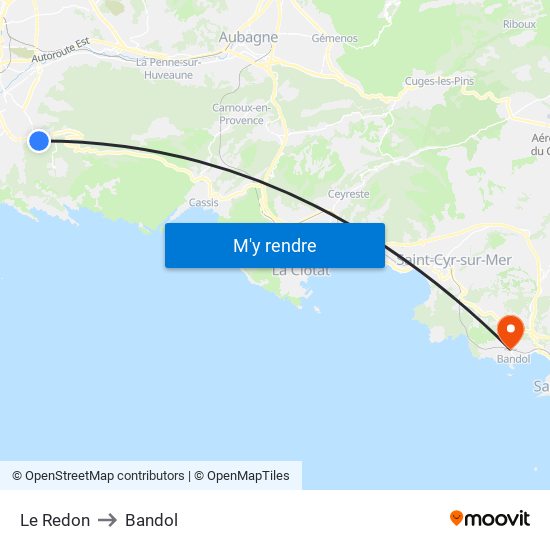 Le Redon to Bandol map