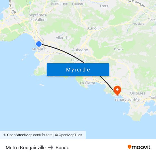 Métro Bougainville to Bandol map