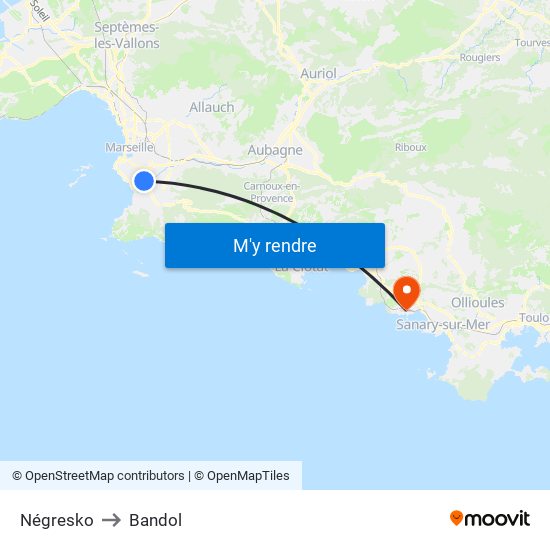 Négresko to Bandol map