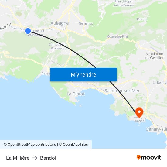 La Millière to Bandol map