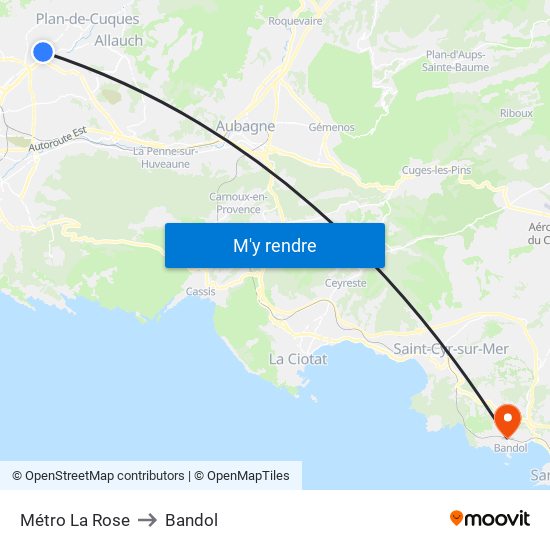 Métro La Rose to Bandol map