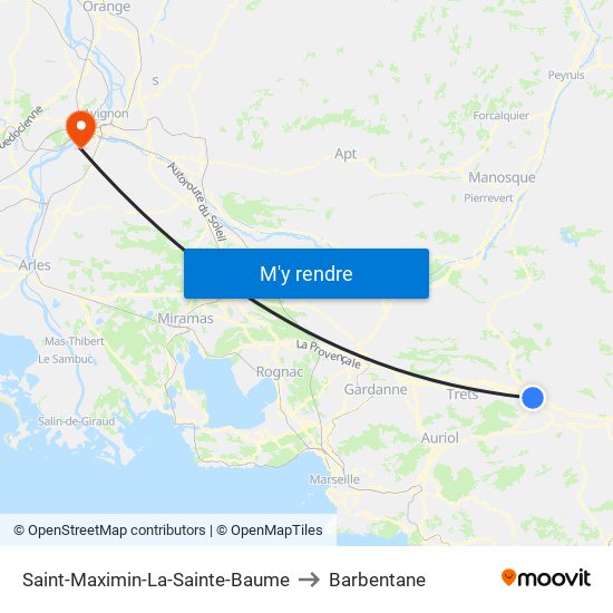 Saint-Maximin-La-Sainte-Baume to Barbentane map