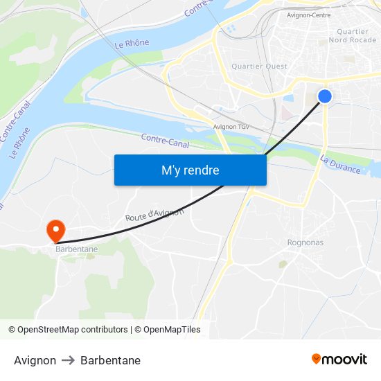 Avignon to Barbentane map