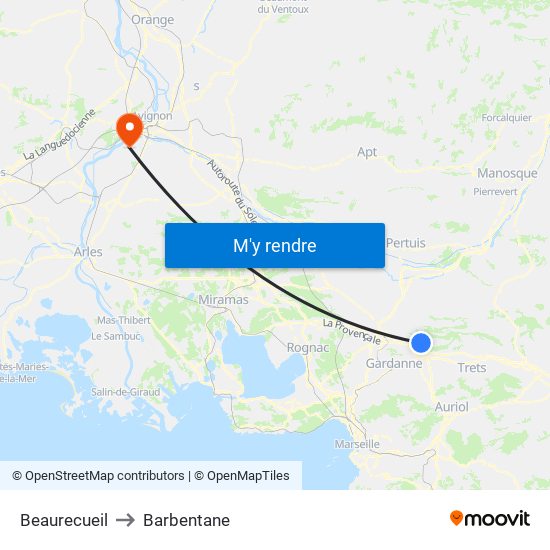 Beaurecueil to Barbentane map