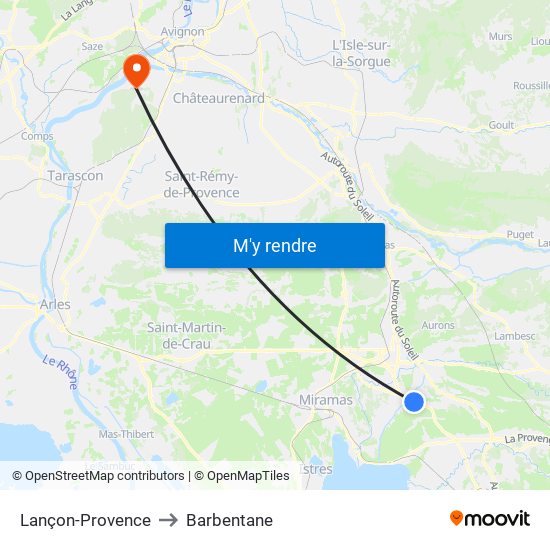 Lançon-Provence to Barbentane map