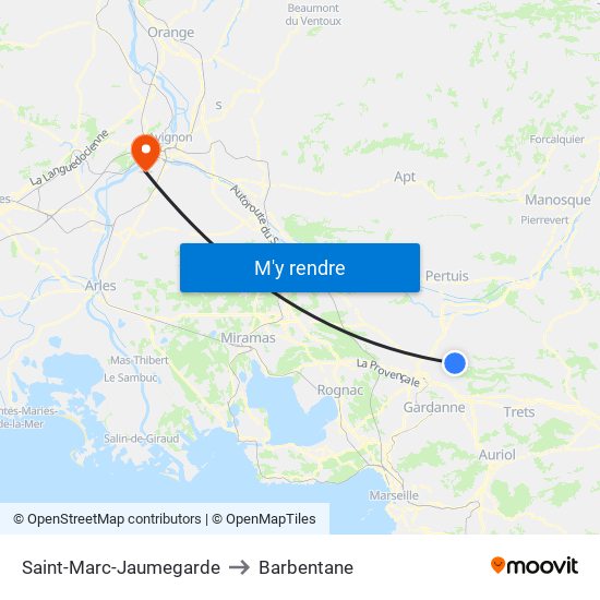 Saint-Marc-Jaumegarde to Barbentane map