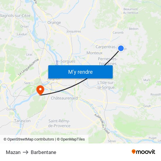 Mazan to Barbentane map