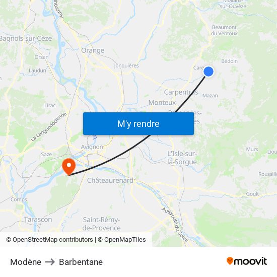 Modène to Barbentane map