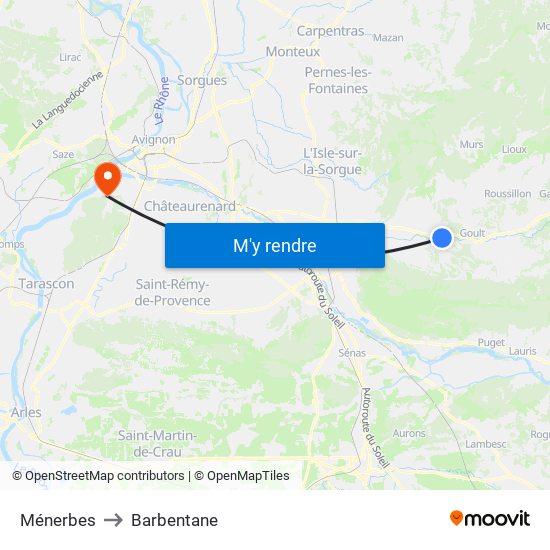Ménerbes to Barbentane map