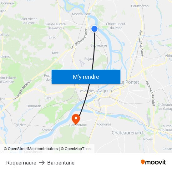 Roquemaure to Barbentane map