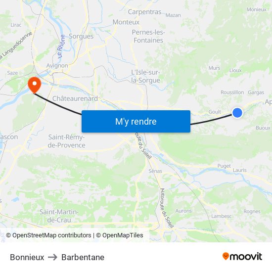 Bonnieux to Barbentane map