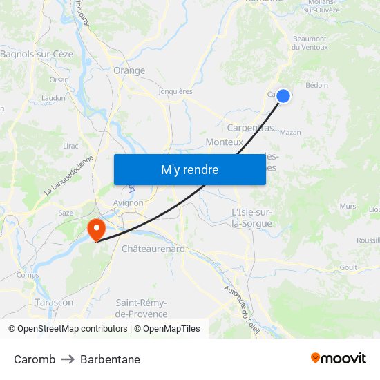 Caromb to Barbentane map