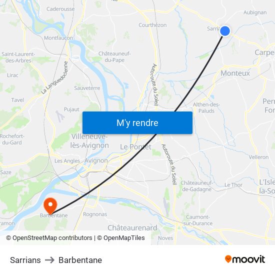 Sarrians to Barbentane map