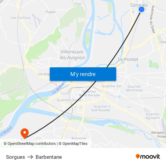 Sorgues to Barbentane map