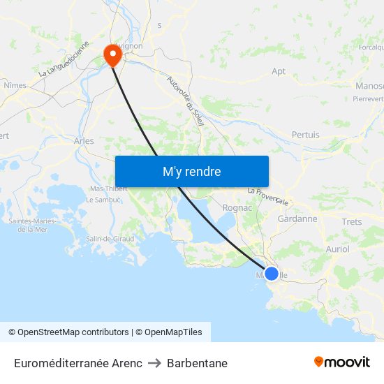 Euroméditerranée Arenc to Barbentane map