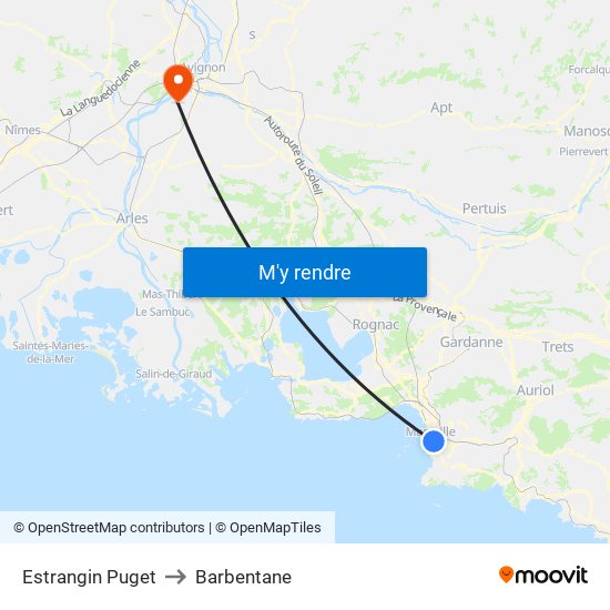 Estrangin Puget to Barbentane map