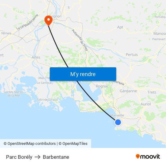 Parc Borély to Barbentane map