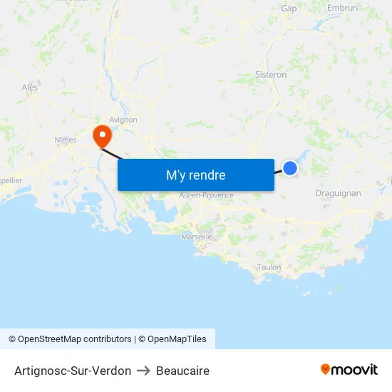 Artignosc-Sur-Verdon to Beaucaire map