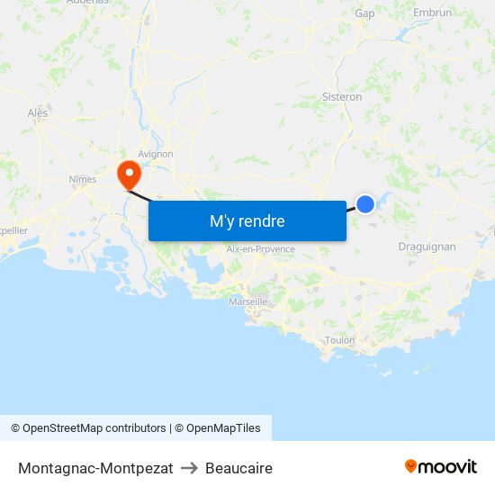 Montagnac-Montpezat to Beaucaire map