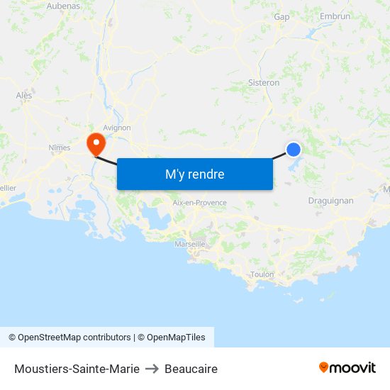 Moustiers-Sainte-Marie to Beaucaire map