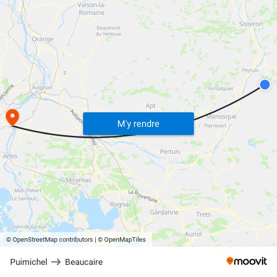 Puimichel to Beaucaire map