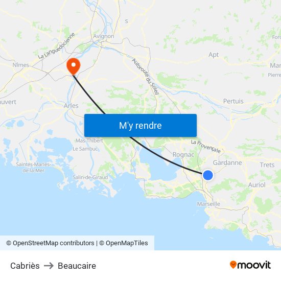 Cabriès to Beaucaire map