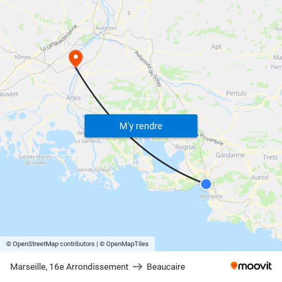 Marseille, 16e Arrondissement to Beaucaire map