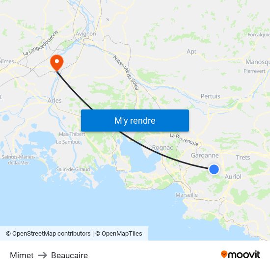 Mimet to Beaucaire map