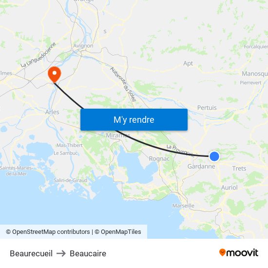 Beaurecueil to Beaucaire map