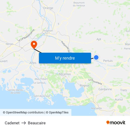 Cadenet to Beaucaire map