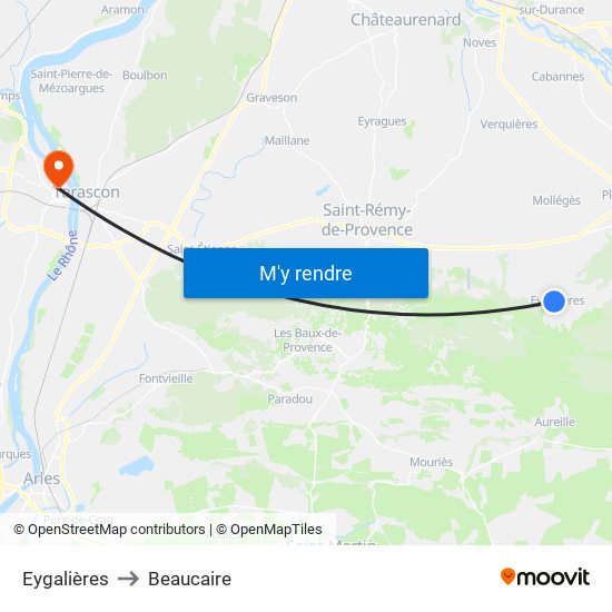 Eygalières to Beaucaire map