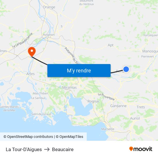 La Tour-D'Aigues to Beaucaire map
