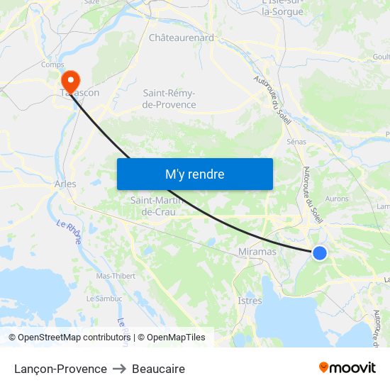 Lançon-Provence to Beaucaire map