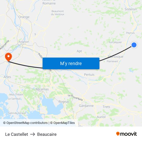 Le Castellet to Beaucaire map