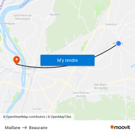 Maillane to Beaucaire map
