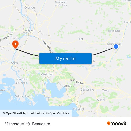 Manosque to Beaucaire map