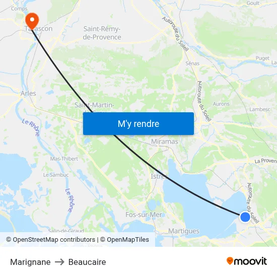Marignane to Beaucaire map