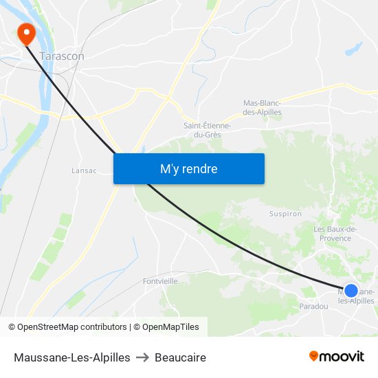 Maussane-Les-Alpilles to Beaucaire map