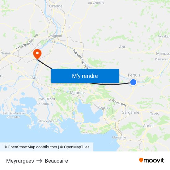 Meyrargues to Beaucaire map