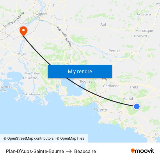 Plan-D'Aups-Sainte-Baume to Beaucaire map