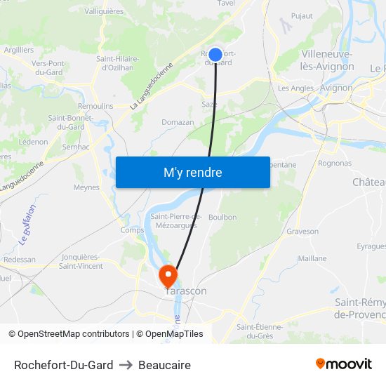 Rochefort-Du-Gard to Beaucaire map