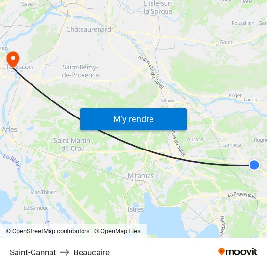 Saint-Cannat to Beaucaire map