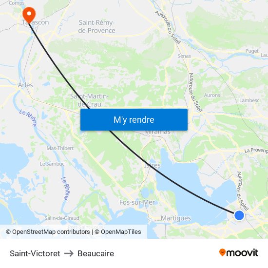 Saint-Victoret to Beaucaire map